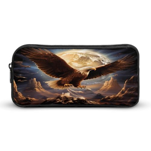 SMAZDFXX Weißkopfseeadler im Mond, tragbares Federmäppchen, kleine Stifttasche, Bleistifttasche, Make-up-Tasche, Box-Organizer von SMAZDFXX