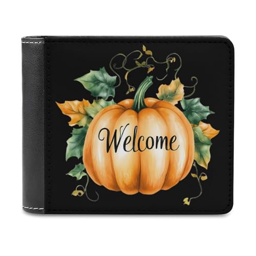 SMAZDFXX Welcome Pumpkin Schlanke Herren-Geldbörse aus PU-Leder mit 6 Kartenfächern und Geldklammer von SMAZDFXX