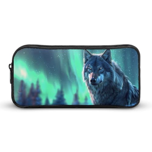 SMAZDFXX Wolf Nordlichter Tragbares Federmäppchen Kleine Stifttasche Bleistifttasche Make-up-Tasche Box Organizer von SMAZDFXX