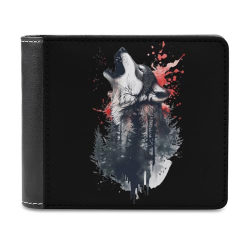 SMAZDFXX Wolf heult in Schlanke Herren-Geldbörse aus PU-Leder mit 6 Kartenfächern und Geldklammer von SMAZDFXX