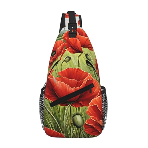 SMAZDFXX Wunderschöne, diagonale Umhängetasche mit rotem Mohnblumen-Print. Robust und bequem für Reisen und den täglichen Gebrauch. von SMAZDFXX