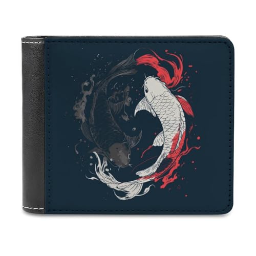 SMAZDFXX Yin- und Yang-Fisch, schmale, zweifach Faltbare Herren-Geldbörse aus PU-Leder mit 6 Kartenfächern, Geldklammer von SMAZDFXX