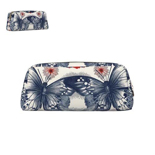 SMAZDFXX großes Fassungsvermögen, Federmäppchen aus Leder, blaues Schmetterlings-Poster, tragbare Beutel, ästhetisches süße Make-up-Tasche, wasserdichte Stifttasche SMAZDFXX großes Fassungsvermögen, Federmäppchen aus Leder, blaues Schmetterlings-Poster, tragbare Beutel, ästhetisches süße Make-up-Tasche, wasserdichte Stifttasche von SMAZDFXX