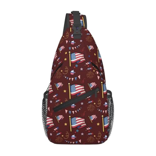 Schultertasche mit Cartoon-USA-Flagge, modischer Rucksack, Umhängetasche mit amerikanischer Flagge, Brusttasche, Reise-, Wander- und Sport-Tagesrucksack Schultertasche mit Cartoon-USA-Flagge, modischer Rucksack, Umhängetasche mit amerikanischer Flagge, Brusttasche, Reise-, Wander- und Sport-Tagesrucksack von SMAZDFXX