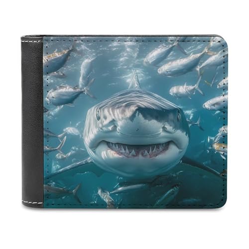 Shark and Fish Schlanke Herren-Geldbörse mit Zwei Fächern, PU-Leder, mit 6 Kartenfächern, Geldklammer von SMAZDFXX