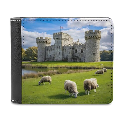Sheep England Castle Schlanke Herren-Geldbörse mit Zwei Fächern, PU-Leder, mit 6 Kartenfächern, Geldklammer von SMAZDFXX