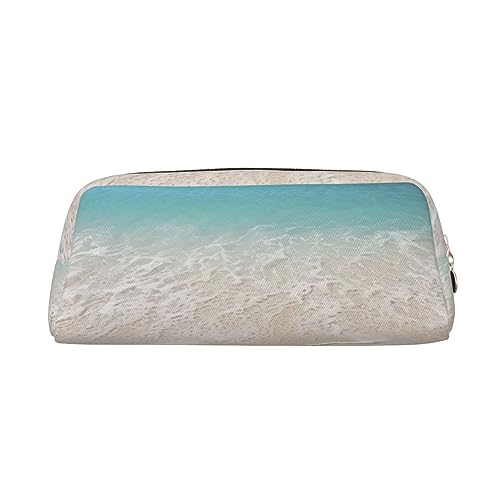 Strand-Make-up-Tasche mit klarem Meeressand für Damen und Herren, Federmäppchen, Reise-Kosmetiktasche, Kulturbeutel mit Reißverschluss, ästhetische Stifttaschen, trendige Aufbewahrungstaschen, Leder-M von SMAZDFXX