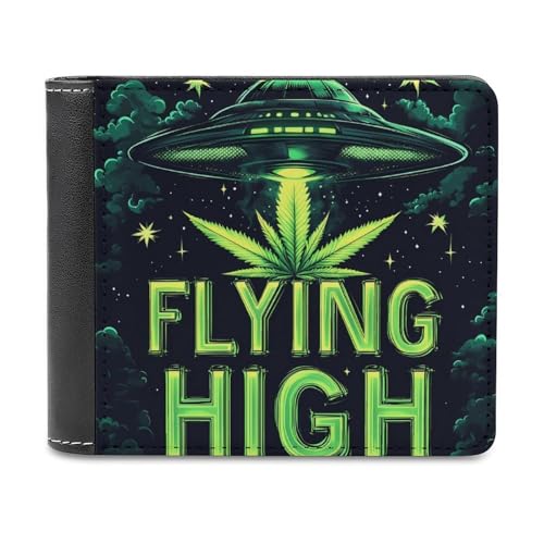 Weeds Flying High Aliens Schlanke Herren-Geldbörse mit Zwei Fächern, PU-Leder, mit 6 Kartenfächern, Geldklammer von SMAZDFXX