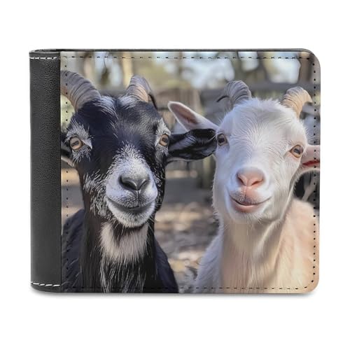 Zwei süße Ziegen, schmale Herren-Geldbörse, zweifach faltbar, PU-Leder, mit 6 Kartenfächern, Geldklammer von SMAZDFXX