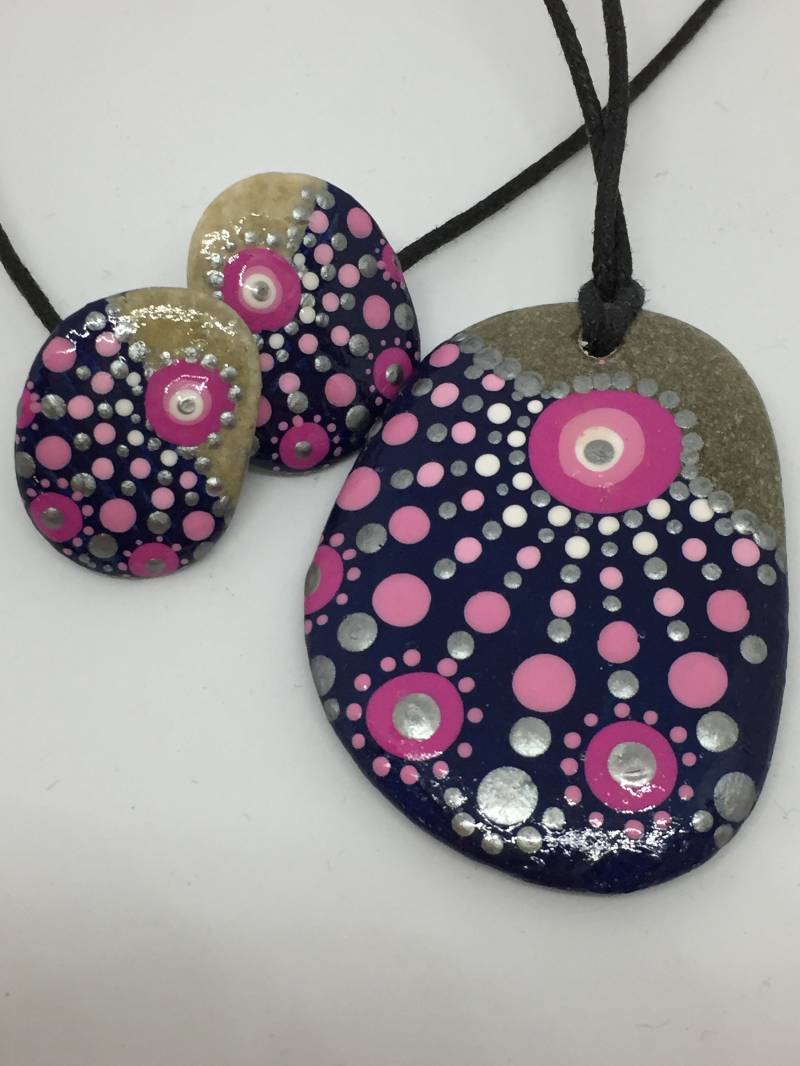 Mandalastein Schmuckset - Anhänger + Ohrstecker Dots von SMArtDeko