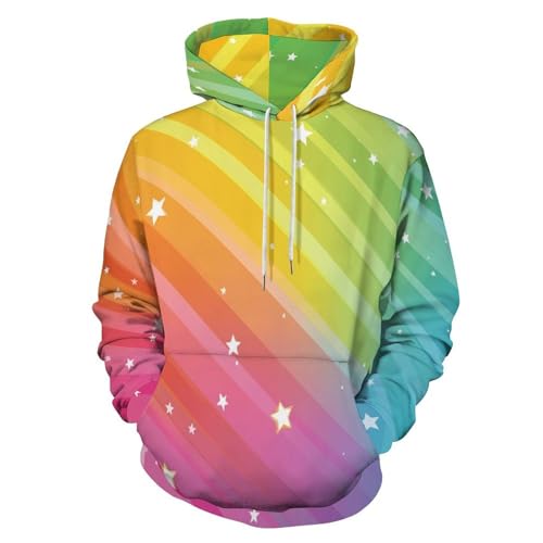 3D Kapuzenpullover Herren Damen Unisex Hoodie Sterne Streifen-Design – Cartoon-Stil Pullover Mit Kängurutasche Oversize Langarm Sweatshirt Für Frühling Herbst,Gelb von SMBHIAON
