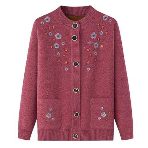 Damen-Cardigan-Mäntel – Jacquard-Stickerei, Großes Langarm-Cardigan-Oberteil Für Ältere Menschen Im Mittleren Alter, Modische Einreihige Taschen, Gestrickte Strickjacke Aus Samt Und Verdickung von SMBHIAON