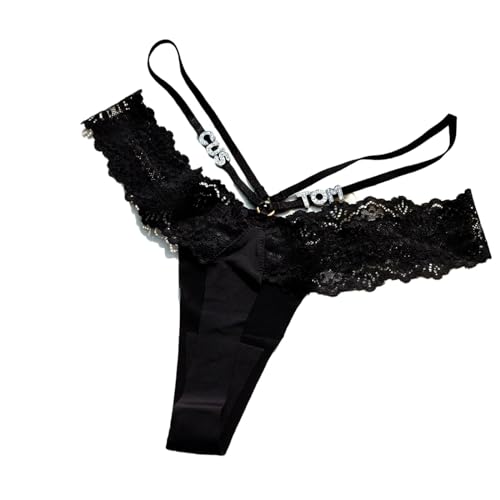 G-String Mit Buchstaben Für Frauen – Personalisierter, Einfarbiger Tanga In Schwarz Und Grün, Strass, Glänzender Kristall-Tanga, Maßgeschneiderter Sexy Taillen-Tanga Für Frauen, Schwarz, Einh von SMBHIAON