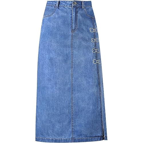 Jeansröcke Für Damen, Lässig, Schmetterlingsnaht, Knopfverschluss, Seitlicher Schlitz, A-Linie, Maxi-Langer Jeansrock, Modisch, Große Größe Mit Taschen, Schmale Passform, Denim-Stretchrock In von SMBHIAON