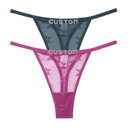 SMBHIAON 2-Teiliger G-String Mit Buchstaben Für Frauen – Personalisierter Tanga Mit Spitzenstickerei, Strass, Glänzender Kristall-Tanga, Maßgeschneiderter Sexy Taillenketten-Tanga Für Frauen, Set1, M von SMBHIAON