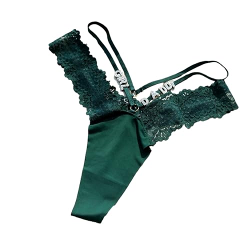 SMBHIAON G-String Mit Buchstaben Für Frauen – Personalisierter, Einfarbiger Tanga In Schwarz Und Grün, Strass, Glänzender Kristall-Tanga, Maßgeschneiderter Sexy Taillen-Tanga Für Frauen, Grün, Einhei von SMBHIAON