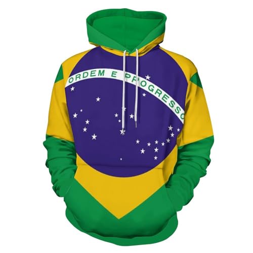 SMBHIAON Hoodie Herren Für Herren, Outdoor-Sweatshirt, Kapuzenpullover Mit Brasilien Flagge Und Retro-Modedruck Für Herbst Und Winter,Große Größe Langarm-Kapuzenpullover von SMBHIAON
