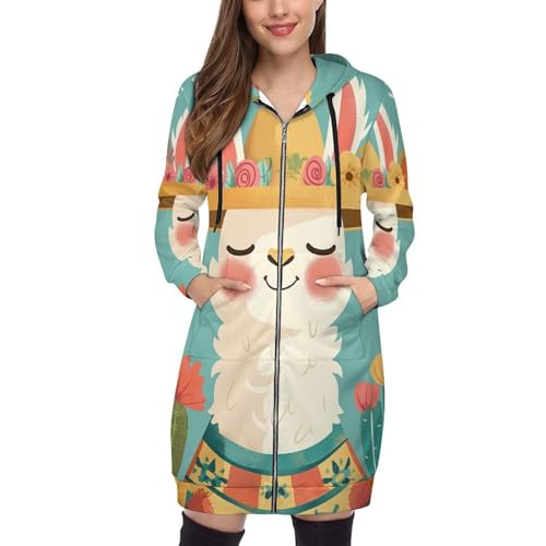 SMBHIAON Sweatjacke Damen Lang Mit Kapuze Und Reißverschluss – Topfkaktus Und Blumen Übergangsjacke Mit Taschen, Gelb Lockerer Zipper Hoodie Für Herbst & Winter,5XL von SMBHIAON