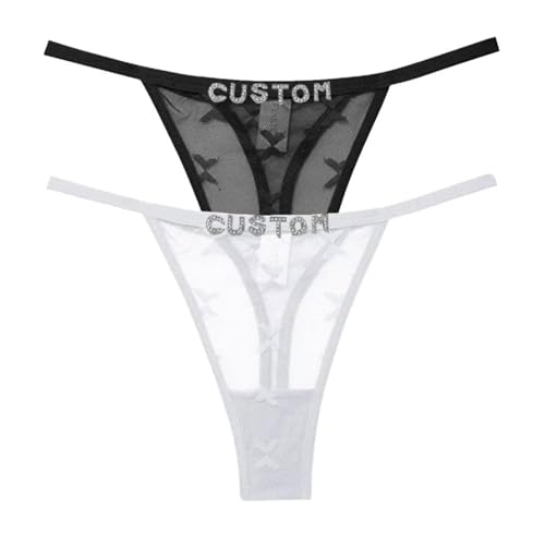 Sexy Tanga Für Frauen – Sexy 2-Teiliges Set Aus Einfarbiger, Perspektivischer Spitze, Weicher, Niedrig Taillierter Tanga, Personalisierbar Mit Strass-Buchstaben, Individueller Name, Ausgehöhlte von SMBHIAON