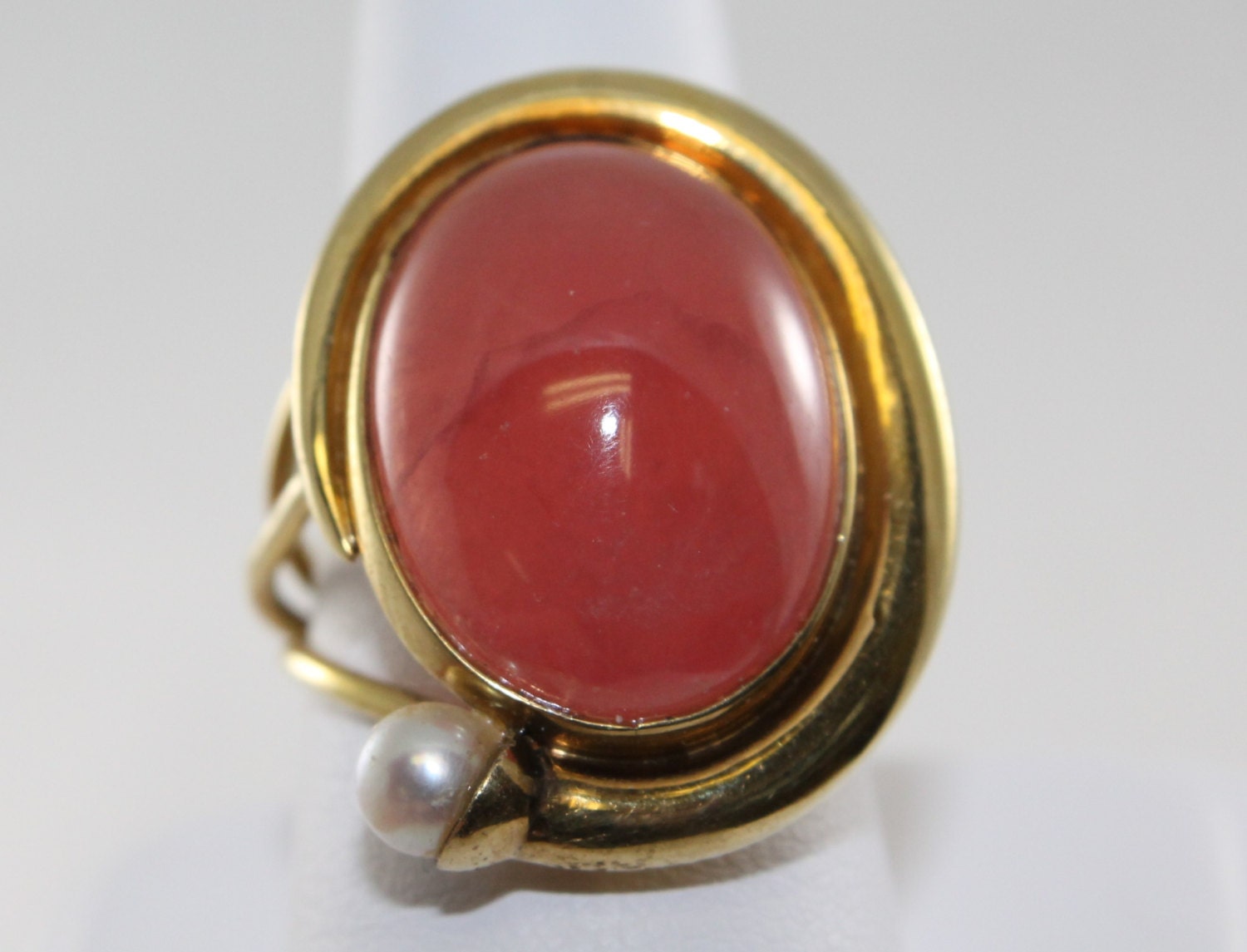 18K Gelbgold Quarz Und Perle Ring von SMBJewelry