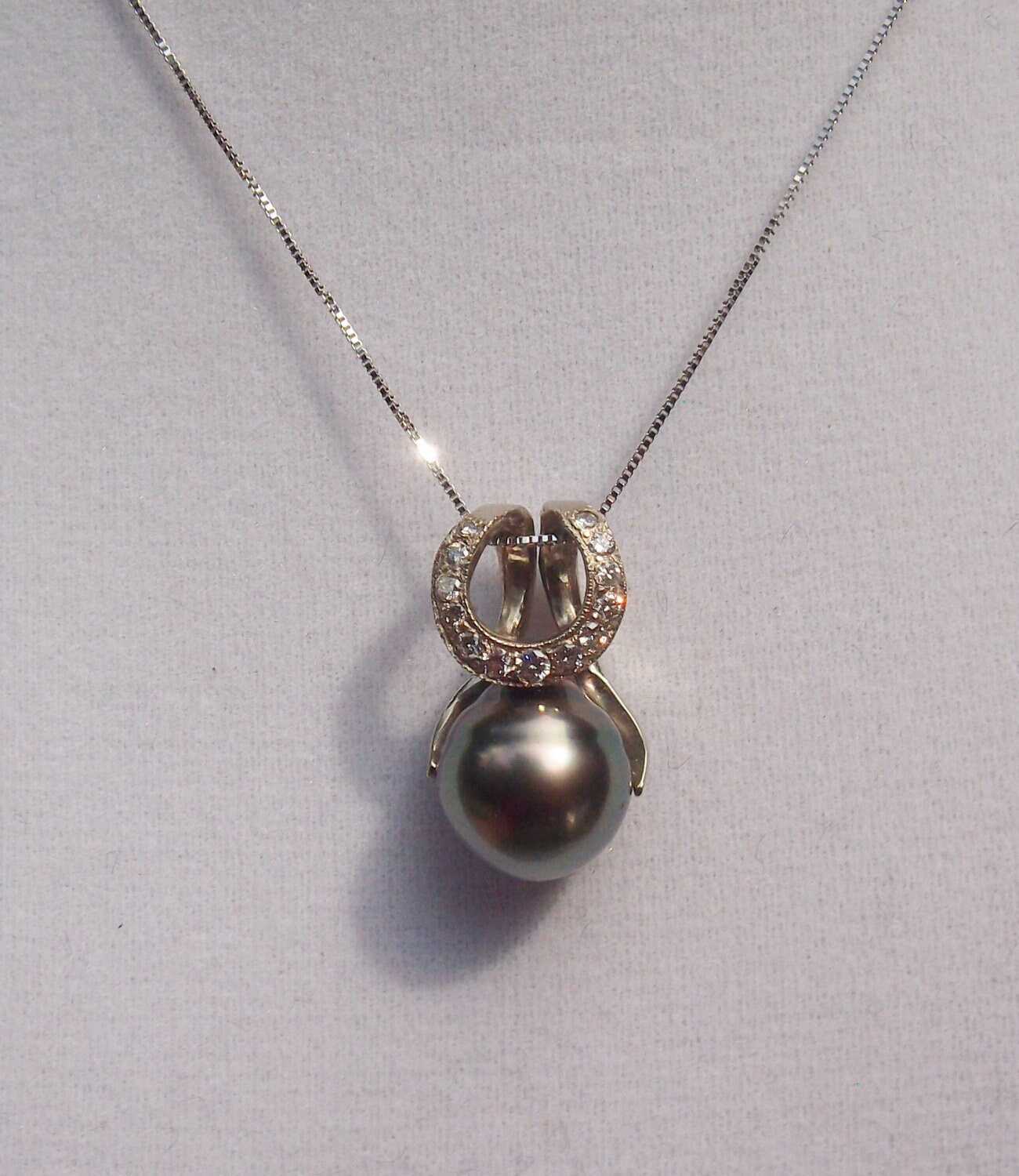 Tahitian Schwarze Perlen Diamant 14K Gold Halskette von SMBJewelry