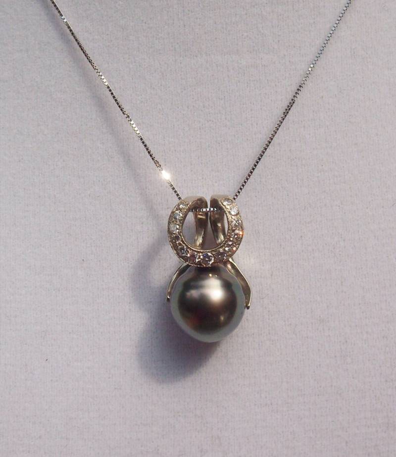 Tahitian Schwarze Perlen Diamant 14K Gold Halskette von SMBJewelry