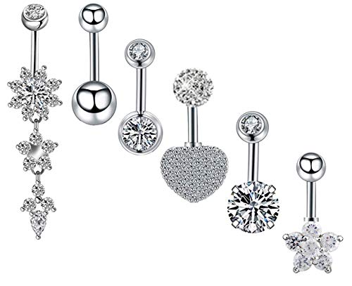 Bauchpiercing, 11 Stück 316L Chirurgenstahl CZ Bauchstangen mit Dangle Cubic Zirkonia Curved Body Piercing Schmuck Barbells für Frauen Mädchen, Metall, Legierung von SMCTCRED