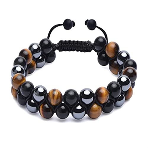 SMDSAZ Tiger Eye Black Obsidian Hämatit 8 mm Steinbehandlung Kristall Perlen Viel Glück Triple Protection Armband Männer von SMDSAZ
