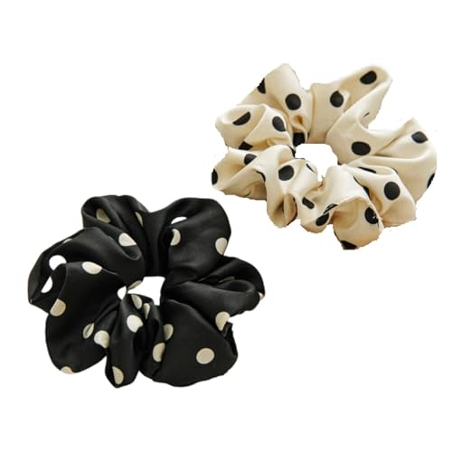 Damen Stirnband 2Pcs Creme Polka-Dot Satin Dickdarm Ring Stirnband Damen Haargummi Elastische Handgemachte Haar-Accessoires von SMED