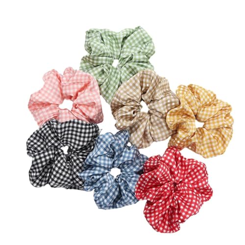 Elastischen Haarband 7Pcs Plaid Dickdarm Haarring Damen Stoff Stirnband Kopfbedeckung Pferdeschwanz Haarring von SMED