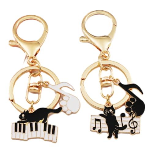 SMED Auto-Schlüsselanhänger Für Damen2Er-Pack Katzen-Schlüsselanhänger Musikkatze Schwarze Katze Musiksymbol Musik-Tastatur Paar-Schlüsselanhänger von SMED