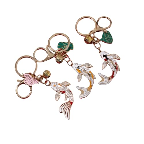SMED Taschenanhänger Schlüsselanhänger3Er-Pack Koi-Schlüsselanhänger Lotusteich-Serie Taschenornamente Schlüsselringe Paare Glücksbringer Schlüsselanhänger von SMED
