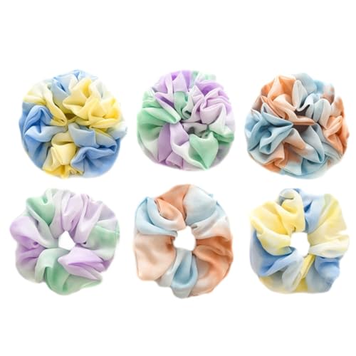 Scrunchies6Pcs Chiffon Tie-Dye Haarband Dünne Dickdarm Haarband Stirnband Damen Gummiband Tuch Kreis Stirnband Haarschmuck von SMED