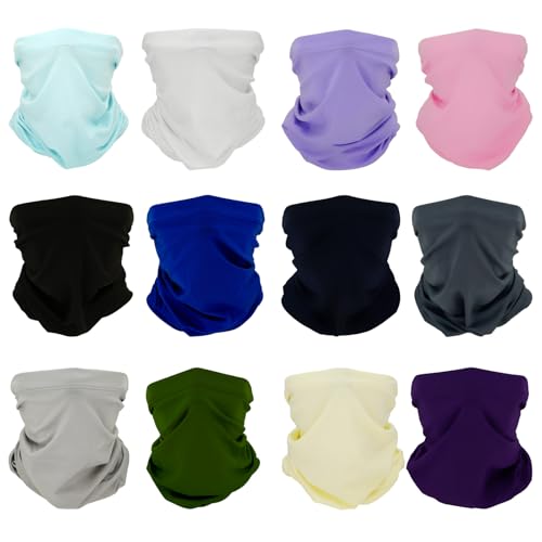 SMEHCF 12 Kühlende Halsgamaschen Mehrzweck Bandanas für Damen Herren Stirnband Sturmhaube Haartuch Gesichts Halb Maske Königsblau Marineblau Schwarz Dunkelgrau Hellgrau Lila Armeegrün Beige Weiß Rosa von SMEHCF