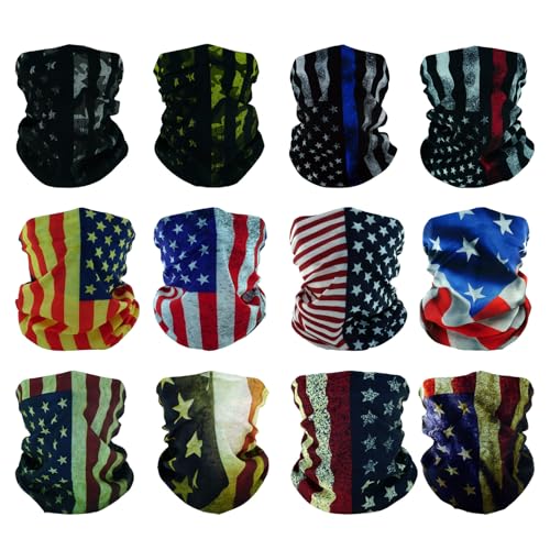 SMEHCF 12 Mehrzweck Kopftücher für Damen Herren Stirnband Sturmhaube Haar Kopftuch Gesicht Halbe Airsoft Paintball Maske Halstücher Atmungsaktiv Waschbar Us Flagge „Old Glory Distress“ Schwarz/Blau von SMEHCF