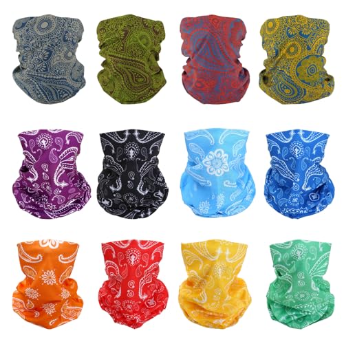 SMEHCF 12 Mehrzweck Kopftücher für Frauen Männer Stirnband Sturmhaube Haar Kopftuch Gesicht Halbe Airsoft Paintball Maske Halstücher Atmungsaktiv Waschbar Blau Rot Orange Grün Gelb Cashew Blume von SMEHCF