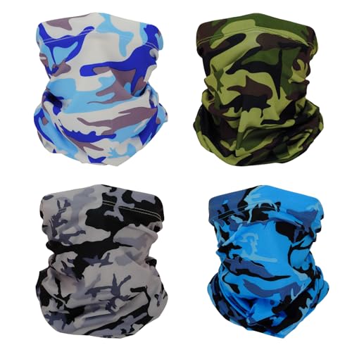 SMEHCF 4 Kühlende Halsgamaschen Mehrzweck Bandanas für Damen Herren Stirnband Sturmhaube Haartuch Gesichts Halb Maske Tarnung Königsblau Armeegrün Hellgrau Himmelblau von SMEHCF