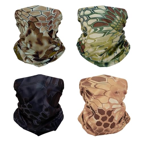 SMEHCF 4 Kühlende Halsgamaschen Mehrzweck Bandanas für Damen Herren Stirnband Sturmhaube Haartuch Gesichts Halb Maske Tarnung Python Marineblau Braun Grün Wüstengelb von SMEHCF