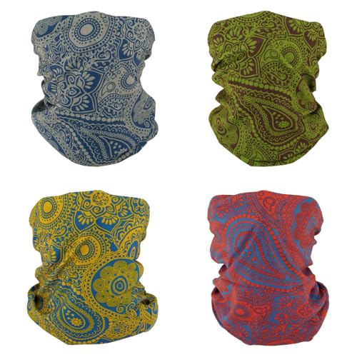SMEHCF 4 Mehrzweck Bandanas für Damen Herren Stirnband Sturmhaube Haar Kopftuch Gesicht Halbmaske Halsmanschetten atmungsaktiv wiederverwendbar waschbar Blau Gelb Rot Grün Cashew Blume von SMEHCF