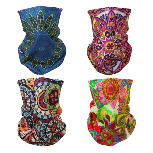SMEHCF 4 Mehrzweck Bandanas für Damen Herren Stirnband Sturmhaube Haar Kopftuch Gesicht Halbmaske Halsmanschetten atmungsaktiv wiederverwendbar waschbar Bohemian Stil Rot Blau Gelb von SMEHCF