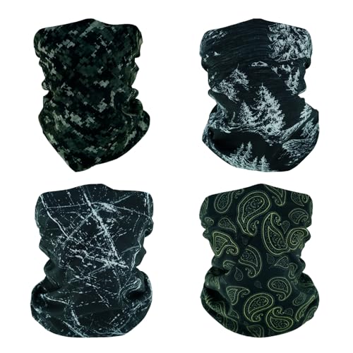 SMEHCF 4 Mehrzweck Bandanas für Damen Herren Stirnband Sturmhaube Haar Kopftuch Gesicht Halbmaske Halsmanschetten atmungsaktiv wiederverwendbar waschbar Kiefer Schneeberg Schwarz von SMEHCF