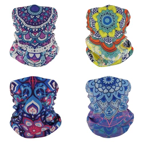 SMEHCF 4 Mehrzweck Bandanas für Damen Herren Stirnband Sturmhaube Haar Kopftuch Gesicht Halbmaske Halsmanschetten atmungsaktiv wiederverwendbar waschbar Lotus von SMEHCF