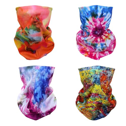 SMEHCF 4 Mehrzweck Bandanas für Damen Herren Stirnband Sturmhaube Haar Kopftuch Gesicht Halbmaske Halsmanschetten atmungsaktiv wiederverwendbar waschbar Regenbogen Aquarell von SMEHCF