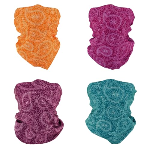 SMEHCF 4 Mehrzweck Bandanas für Damen Herren Stirnband Sturmhaube Haar Kopftuch Gesicht Halbmaske Halsmanschetten atmungsaktiv wiederverwendbar waschbar Rot Gelb Lila Blau Cashew Blume von SMEHCF