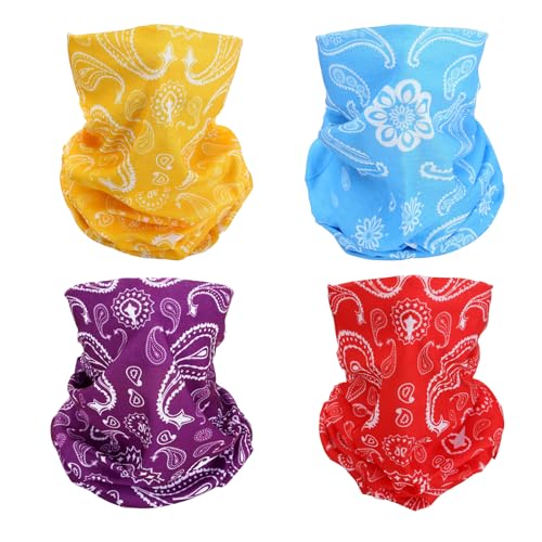 SMEHCF 4 Mehrzweck Bandanas für Damen Herren Stirnband Sturmhaube Haar Kopftuch Gesicht Halbmaske Halsmanschetten atmungsaktiv wiederverwendbar waschbar Rot Lila Blau Gelb Cashew Blume von SMEHCF