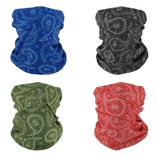 SMEHCF 4 Mehrzweck Bandanas für Damen Herren Stirnband Sturmhaube Haar Kopftuch Gesicht Halbmaske Halsmanschetten atmungsaktiv wiederverwendbar waschbar Rot Schwarz Grün Blau Cashew Blume von SMEHCF