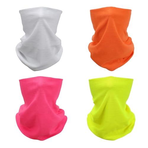 SMEHCF 4 Mehrzweck Bandanas für Damen Herren Stirnband Sturmhaube Haar Kopftuch Gesicht Halbmaske Halsmanschetten atmungsaktiv wiederverwendbar waschbar reine Farbe Weiß Neongelb Rosa Orange von SMEHCF