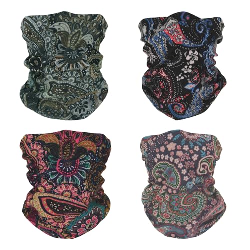 SMEHCF 4 Mehrzweck Kopftücher für Frauen Männer Stirnband Sturmhaube Haar Kopftuch Gesicht Halbe Airsoft Paintball Maske Halstücher Atmungsaktiv Waschbar Bunte Cashew-Blume Kühle Farben von SMEHCF