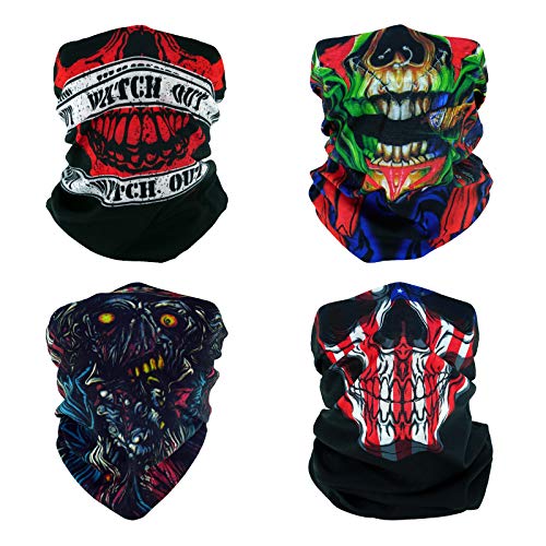 SMEHCF 4 Multifunktionstuch Gesichtsmaske Motorradmaske Sportmaske Sturmmaske Maske Halsmanschette Schal Bandana für Damen Herren Clown Joker Vampir Schädel Skelett von SMEHCF