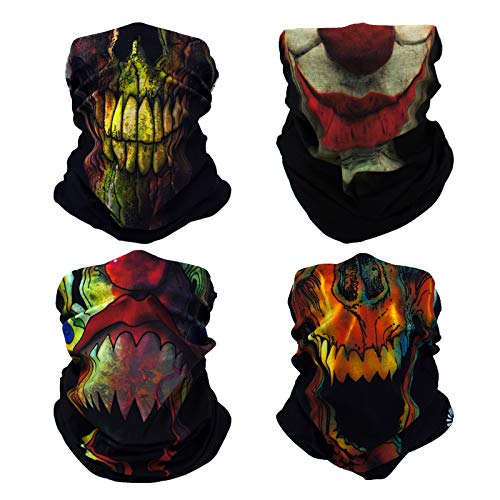 SMEHCF 4 Multifunktionstuch Gesichtsmaske Motorradmaske Sportmaske Sturmmaske Maske Halsmanschette Schal Bandana für Damen Herren Grün Gelb Grusel Schädel Skelett Joker Gesicht von SMEHCF